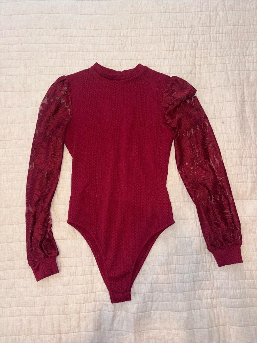 Amazon Women's Burgundy Long Sleeve Lace Bodysuit